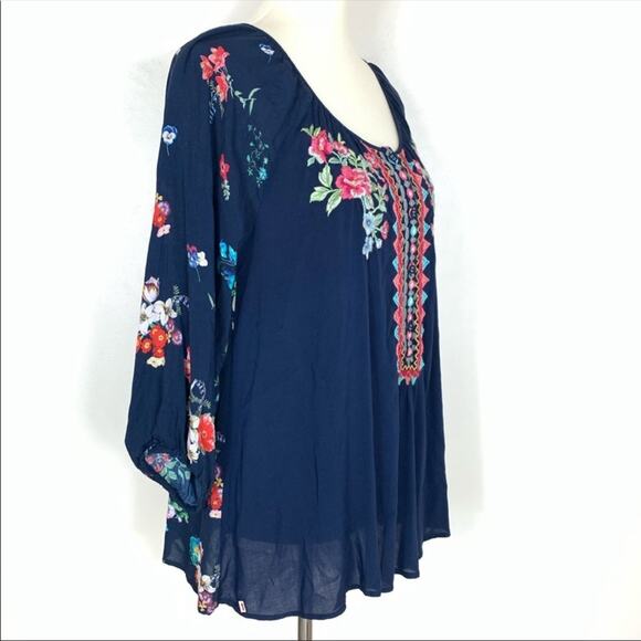 Johnny Was Sheera Embroidered Challis Blouse Blue Women's Small NWT - Picture 2 of 8